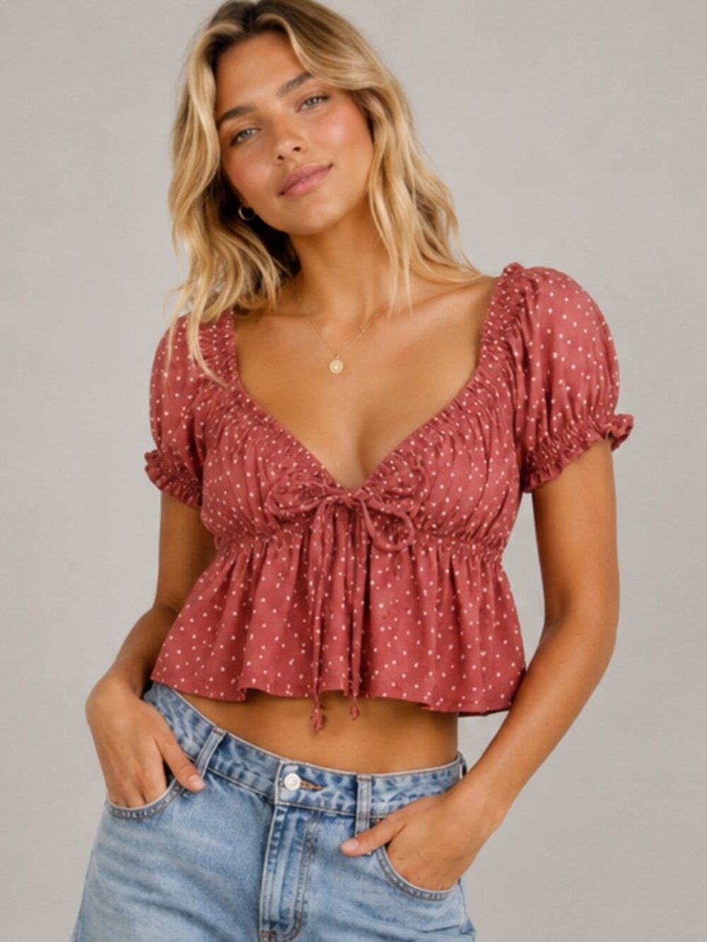 URBAN OUTFITTERS Puff Sleeve Tie Front Ditsy Floral Milkmaid Crop Peasant Top S